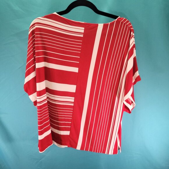 Chicos Red & White Striped Top Size 0 Batwing Sleeves Loose Fit - Picture 6 of 10